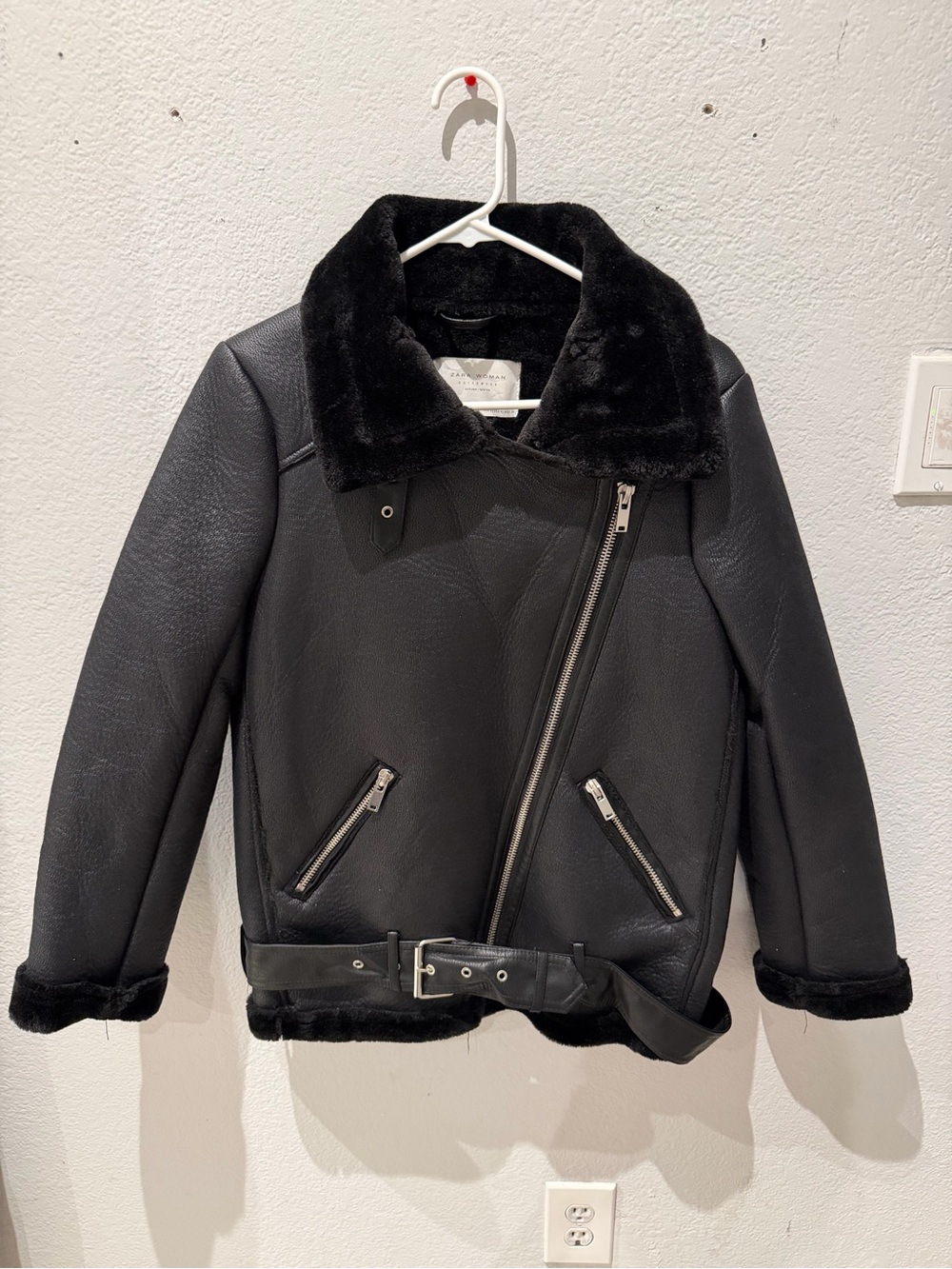 Zara Faux Shearling Moto Jacket